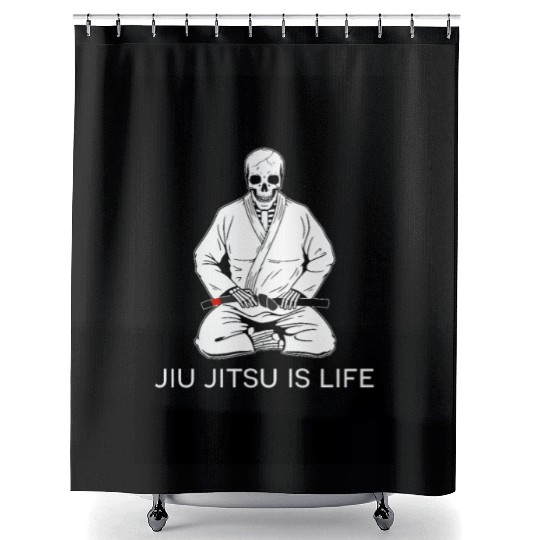 Jiu Jitsu is Life seated blackbelt skeleton poster Shower Curtains