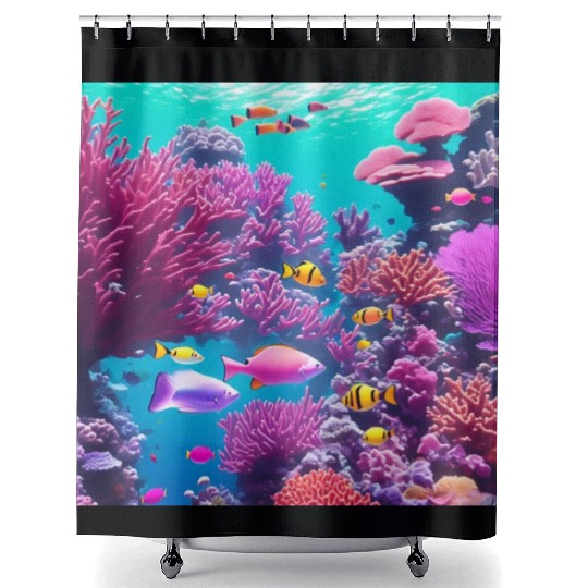 Viral magenta coral reef with tropical fish Shower Curtains