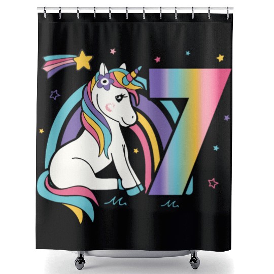 7th birthday Girls Unicorn Shower Curtains