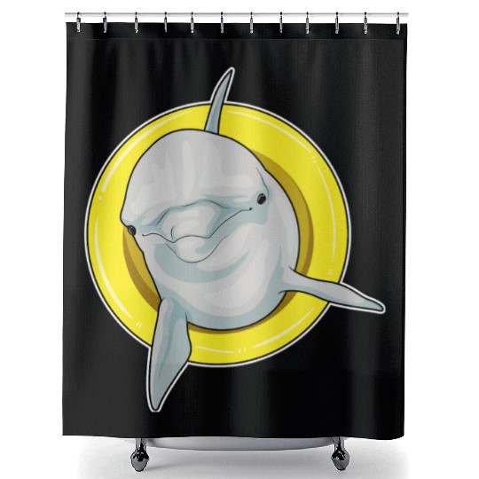 Dolphin Swimming Lifebuoy Shower Curtains
