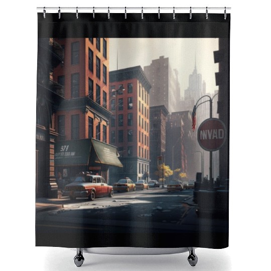 New York City Art Iconic Place Drawing Canvas Shower Curtains
