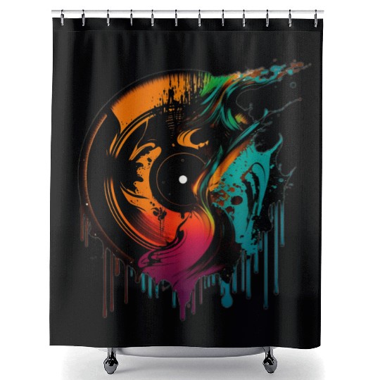 Coolest Retro Vinyl Melted Record Music Splash Art Shower Curtains