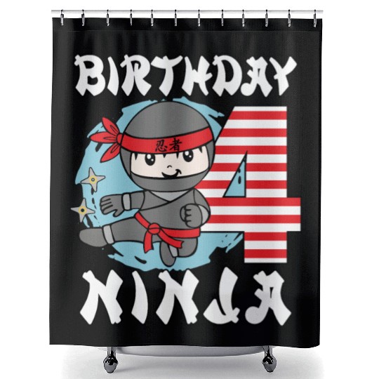 4th Birthday "Birthday Ninja" Boys Shower Curtains