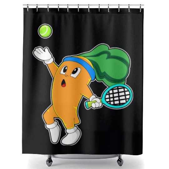 Carrot At Tennis With Tennis Racket Shower Curtains