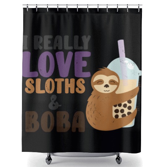 Cute Lazy Sloth Boba Tea Sweet Bubble Tea Shower Curtains