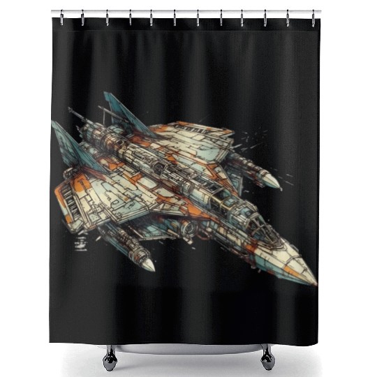 Sci fi FIghter jet Shower Curtains