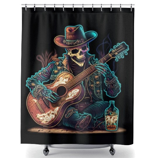 cowboy skeleton play guitar Shower Curtains