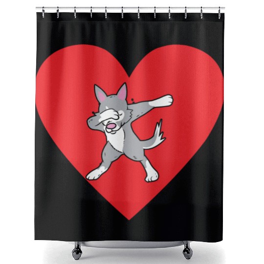 Siberian Husky Dog Dabbing I Love My Husky Shower Curtains