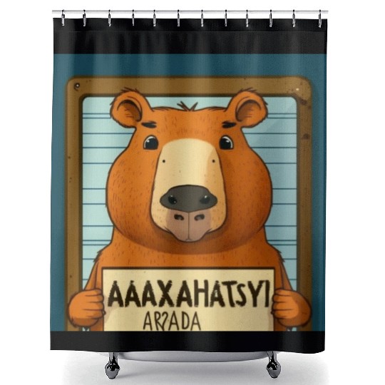 Capybara Mugshot Outlaw: Wanted for 93 Felonies Na Shower Curtains