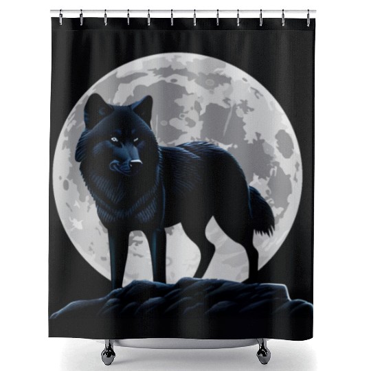 Wolf howling at the moon graphic Shower Curtains