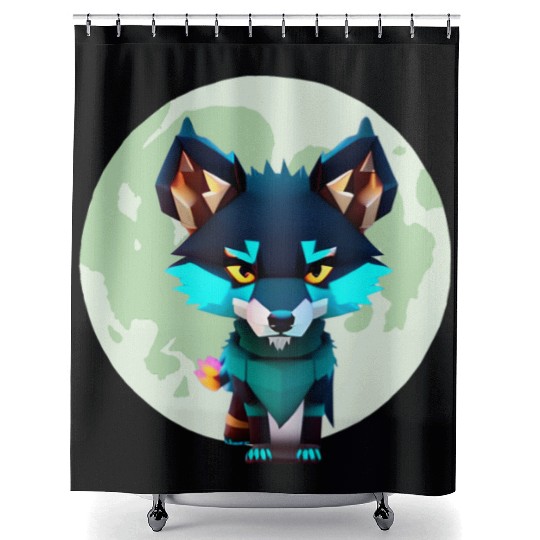 Cute Wolf Moon Graphic Shower Curtains