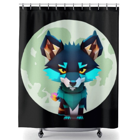 Cute Wolf Moon Graphic Shower Curtains