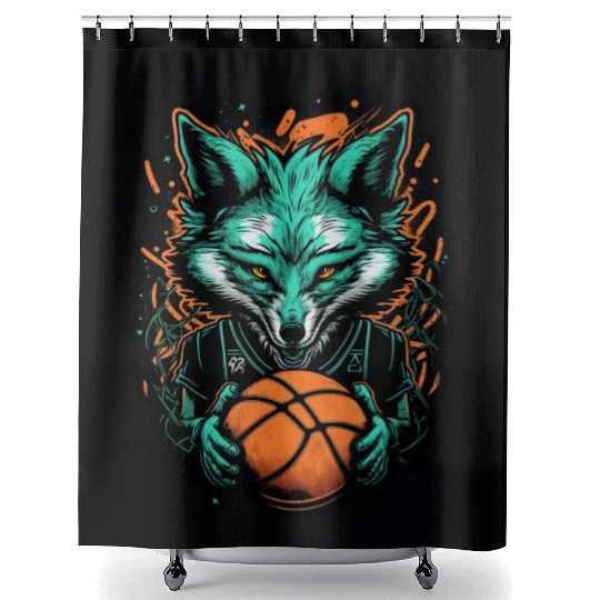 Basketball fox player neon fox sport ball sport Shower Curtains