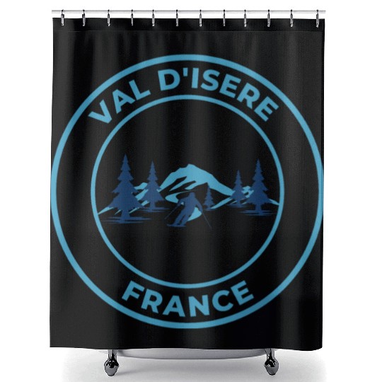 Retro cool Skiing in Val d'Isere France Shower Curtains