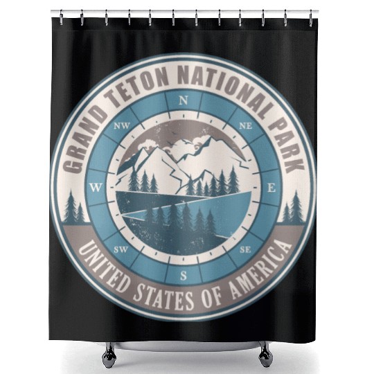 Grand Teton National Park US Vintage Hiking Shower Curtains