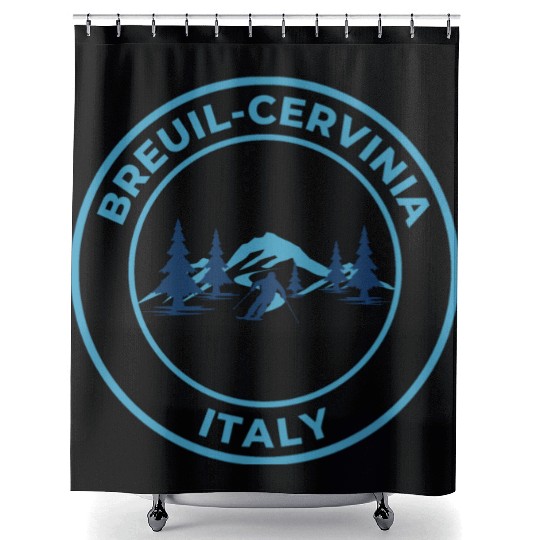 Retro cool Skiing in Breuil Cervinia Italy Blue Shower Curtains