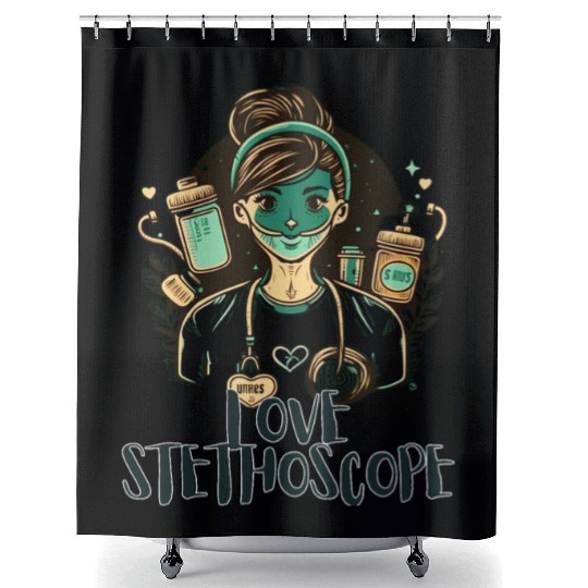 Love Stethoscope Scrub Life Nurse Bunny Easter Shower Curtains