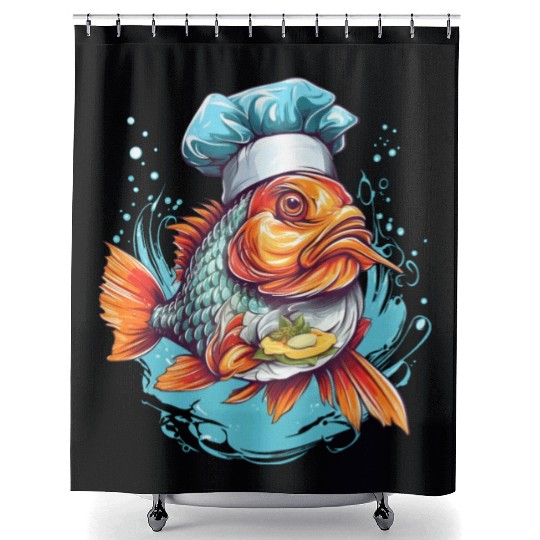 Awesome Culinary Fish Chef Cooking Kitchen Humor Shower Curtains