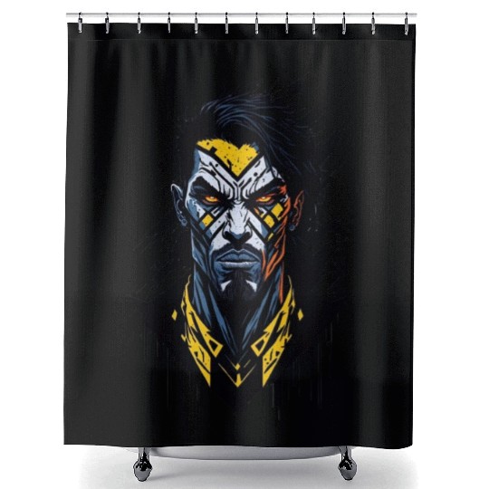 Angry Warrior: Mysterious Comic Style Art Shower Curtains