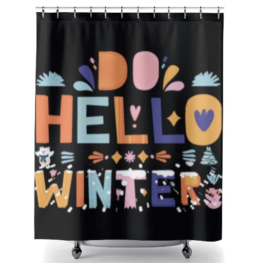 Cute Hello Winter with Snow and Fun Art Shower Curtains