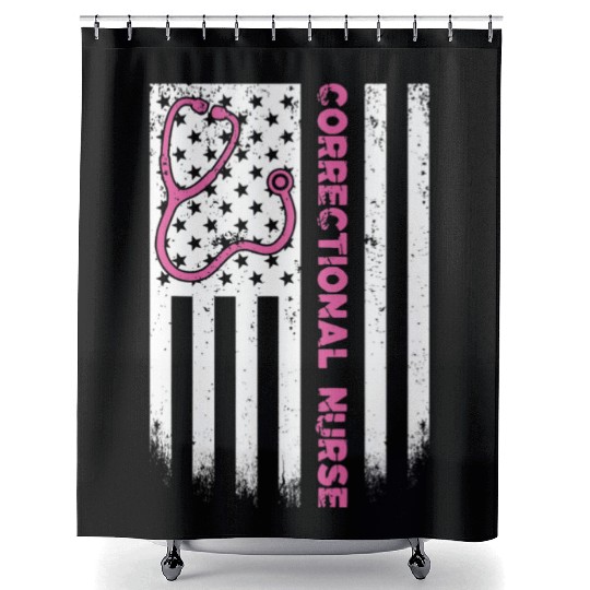 Correctional Nurse American flag US Stethoscope Shower Curtains