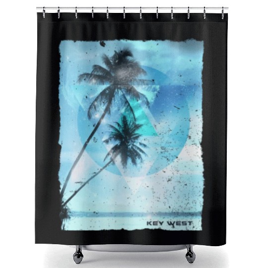 Artistic Key West Florida Palm Tree Vacation Shower Curtains