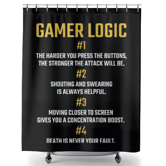 Gamer Logic For Gaming Fan Retro Video Game Fan Shower Curtains