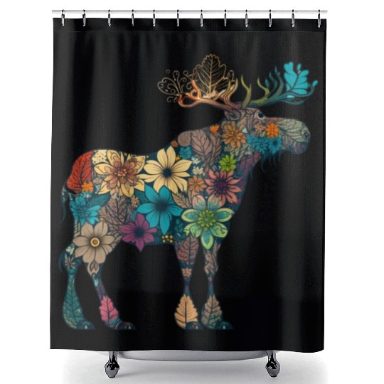 Floral Moose Elk Deer Wild Animal Watercolor 4 Shower Curtains
