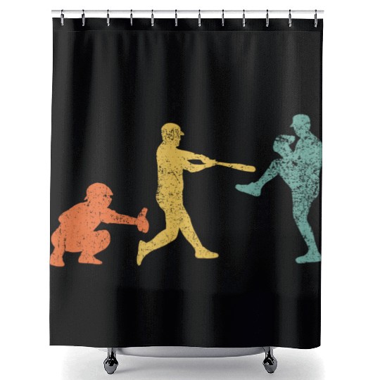 Baseball Catcher Pitcher Batter Vintage Shower Curtains