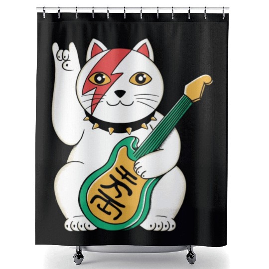 Lucky Cat Guitar Guitarist Shower Curtains