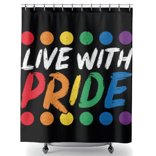 Live With Pride Rainbow Month LGBTQ Gay Pride Shower Curtains