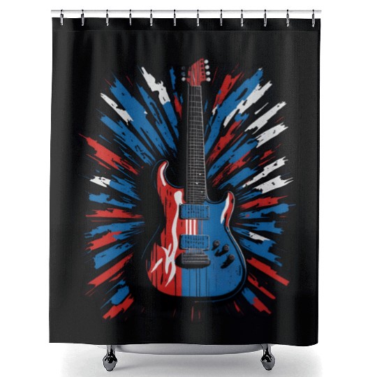Electric guitar in Union Jack flag colors Shower Curtains