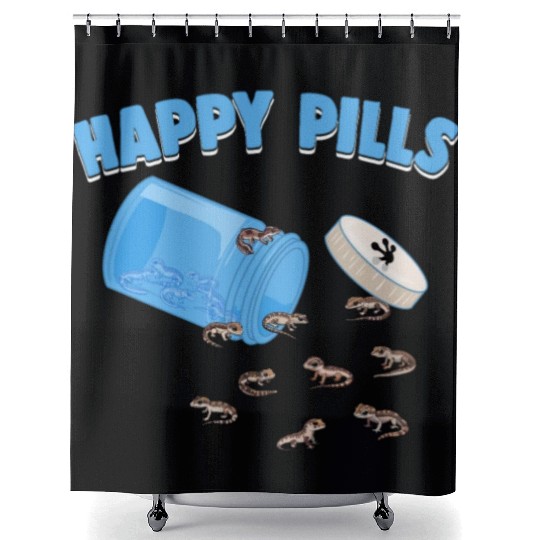 Happy Pills Lizards Funny African Fat-Tailed Gecko Shower Curtains