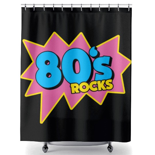 90s 80s Rocks Neon Rubic Cube Cassette Tape Shower Curtains