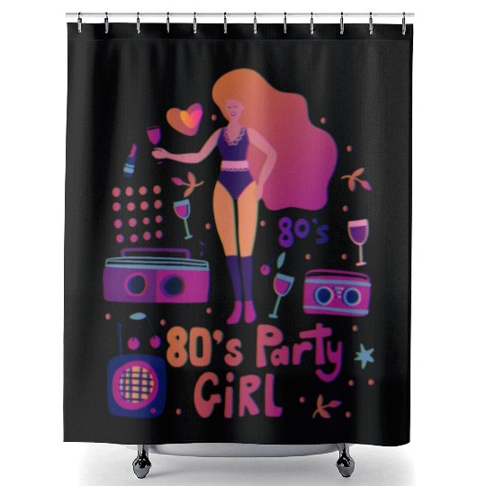 80s party girl sexy girl Shower Curtains