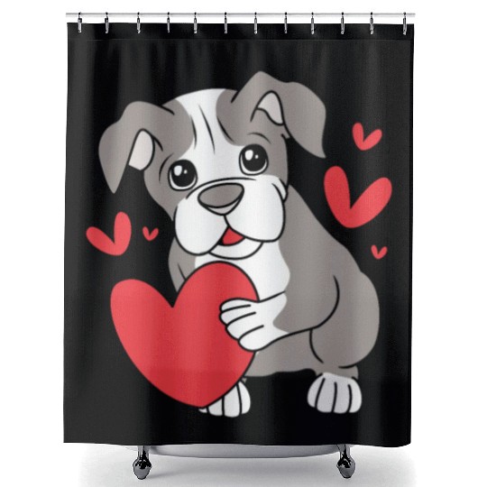 Cute Heart Puppy Boston Terrier Dog Shower Curtains