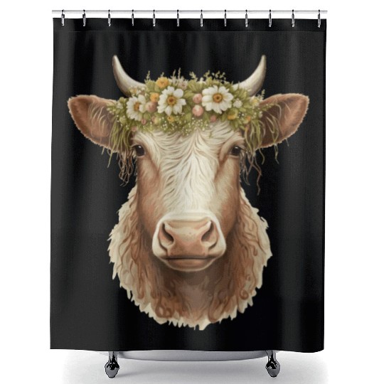 Flower Crown Cow Floral Farm Animal Pet Shower Curtains