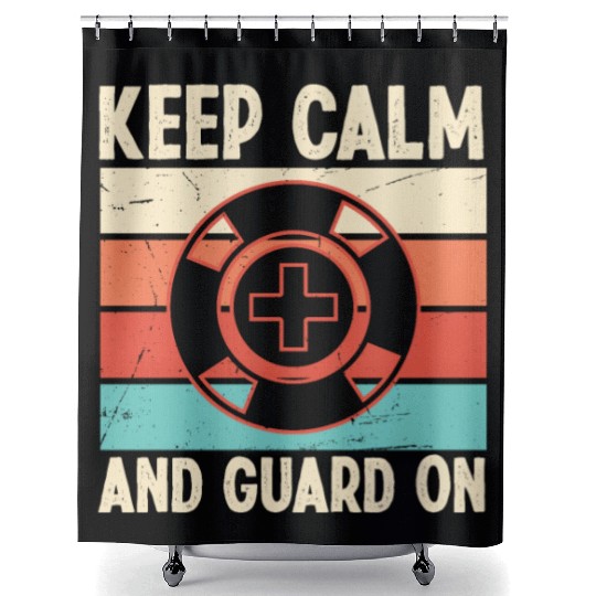 Lifeguard keep calm guard on swimming pool guard Shower Curtains