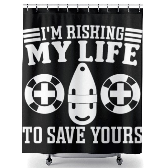 Lifeguard risking life to save yours pool guard Shower Curtains