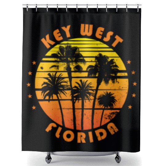 Retro Key West Florida Souvenir Vintage Palm Tree Shower Curtains