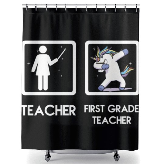 First Grade Teacher Unicorn Dabbing Funny Shower Curtains