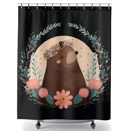 Flower Crown Mole Floral Farm Animal Pet Shower Curtains