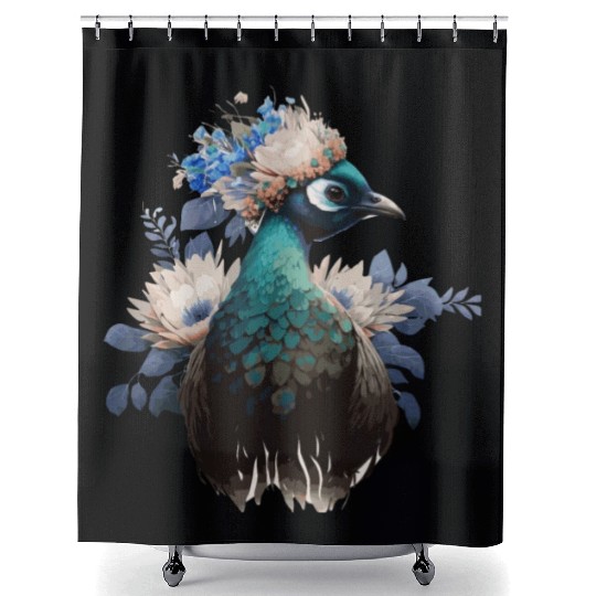 Peafowl Flower Crown Fowl Bird Poultry Floral Farm Shower Curtains