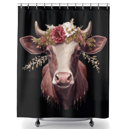 Cow Flower Crown Floral Farm Animal Pet Shower Curtains