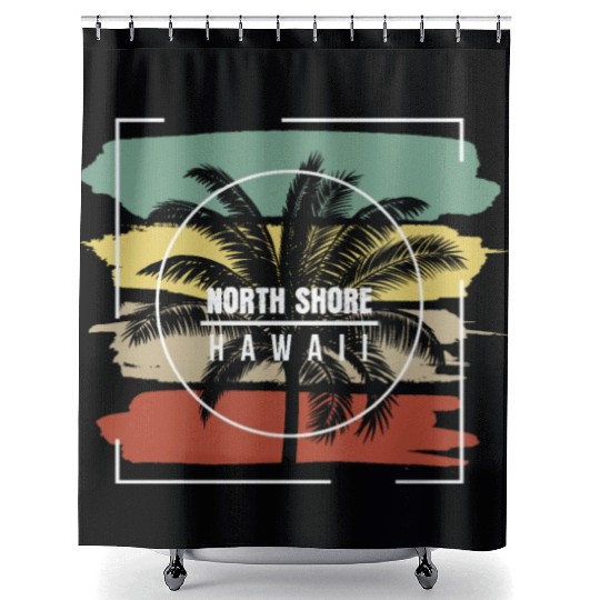 North Shore Oahu Hawaii Artistic Palm Tree Retro Shower Curtains