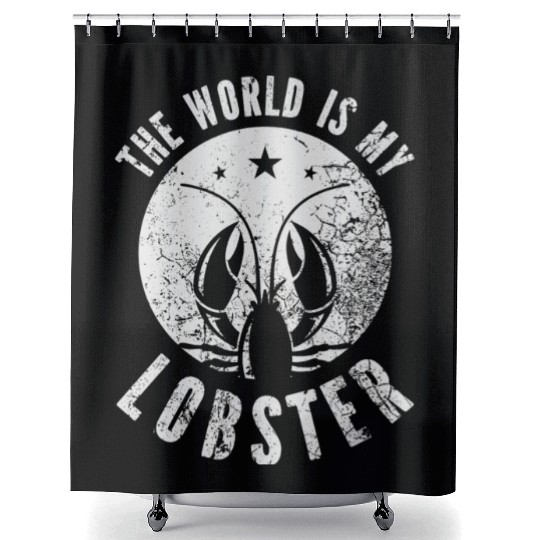 The World Is My Lobster Funny Vintage Graphic Shower Curtains