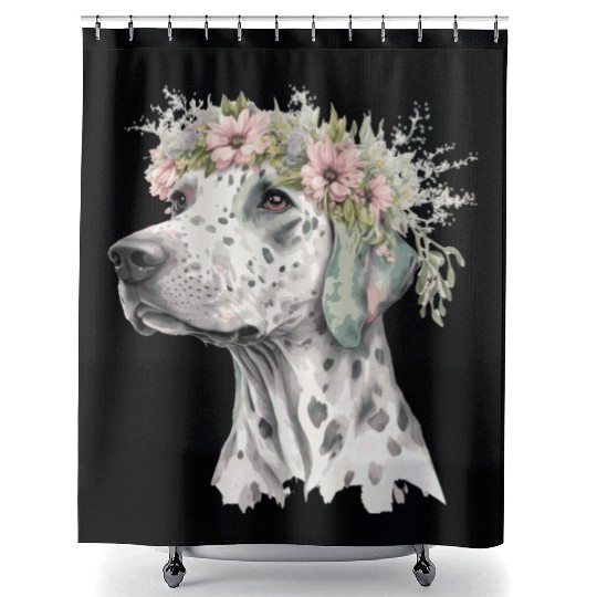 Cute Dalmatian Flower Crown Pet Dog Breed Floral P Shower Curtains