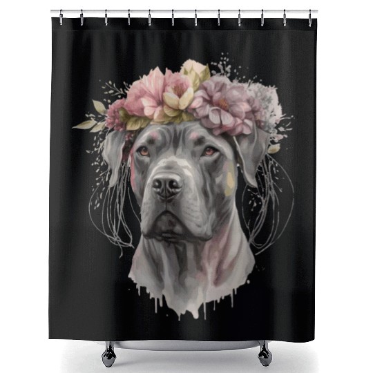 Cute Cane Corso Flower Crown Pet Dog Floral Puppy Shower Curtains