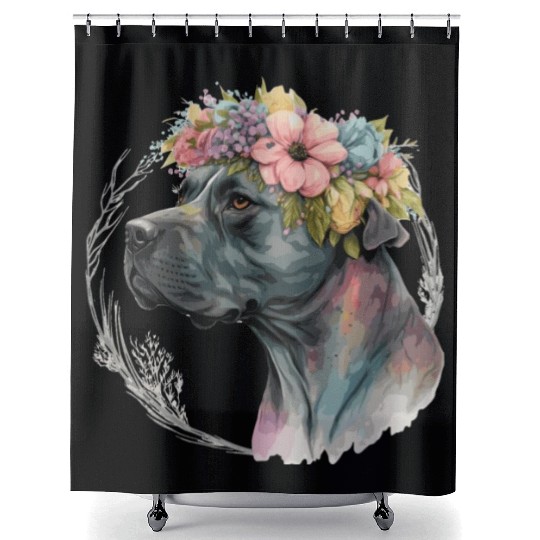 Cute Cane Corso Flower Crown Pet Dog Breed Puppy Shower Curtains