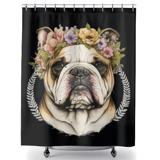 Cute Bulldog Flower Crown Pet Dog Floral Puppy Shower Curtains